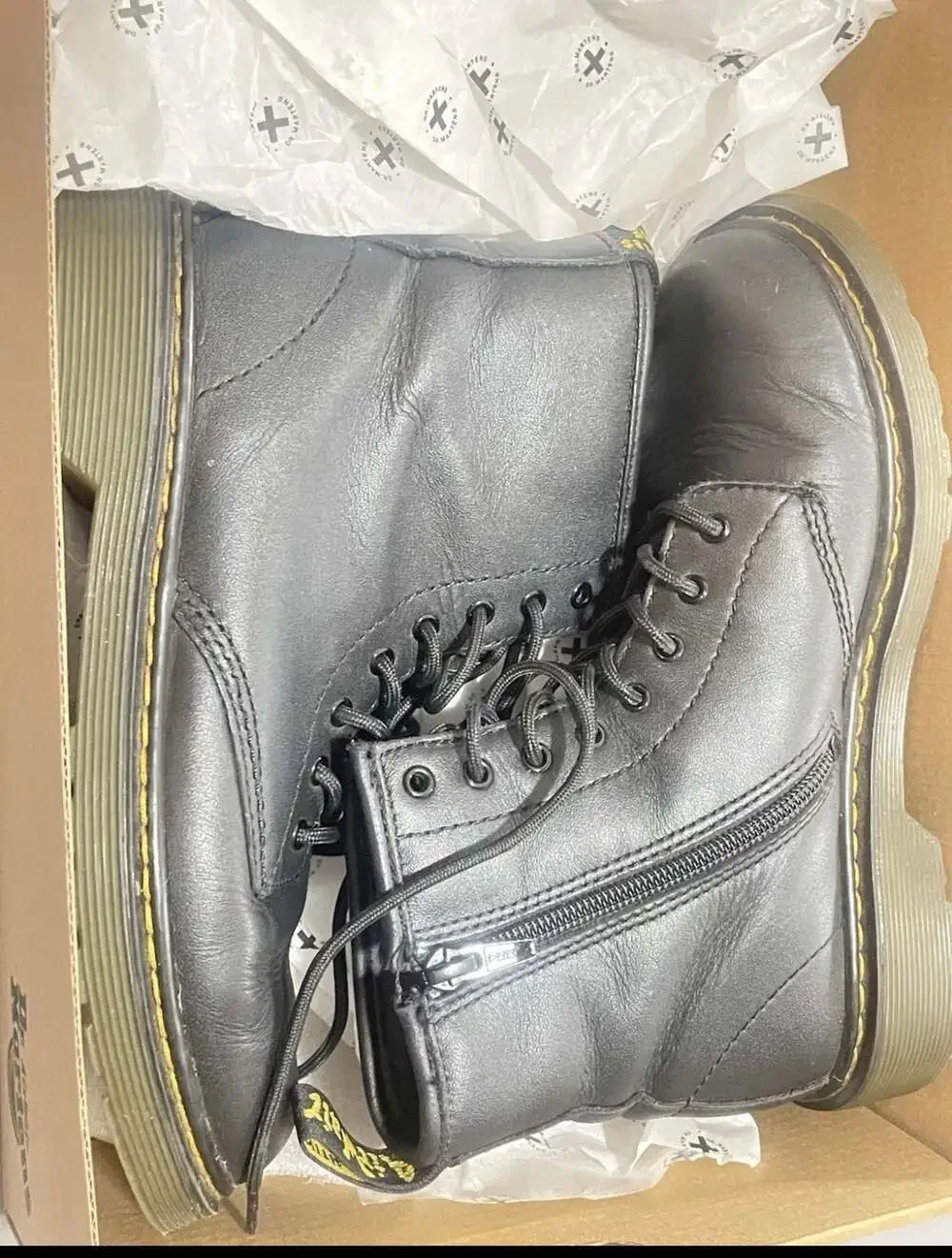 Dr. Martens 1460 J Combat Boots Black Leather with Side Zipper